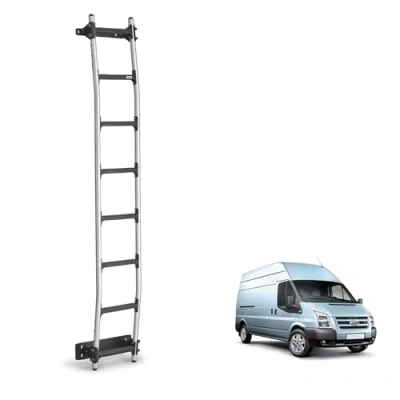 Image of Rhino Rear Door Ladder for Ford Transit Van Fits 2000 2014 [High Roof]? 8 Anti Slip Steps ? 120kg Support