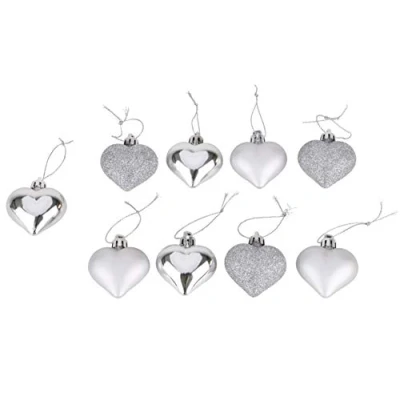 Image of Toyland® 1 Pack Of 9 40mm Multi Finish Silver Heart Shaped Baubles Christmas Tree Decorations