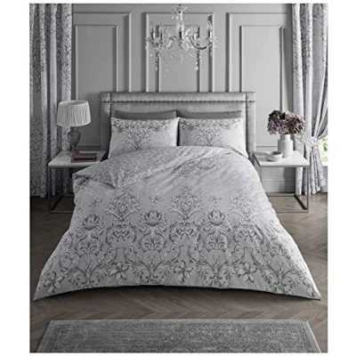 Image of GC GAVENO CAVAILIA Printed Duvet Cover Sets, Reversible Bedding Bed Set, Polycotton Quilt Covers, Antoinette Grey, Double