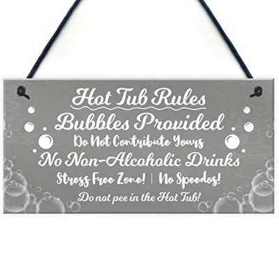Image of RED OCEAN Grey Hot Tub Rules Hanging Novelty Garden Plaque Shed Party Pool Funny Gift Sign