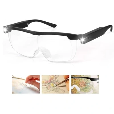 Image of Magnifying Glasses with Lights, 200% LED Reading Wearable Glasses, Hands Free Rechargeable Lighted Magnifier Eyeglasses for Hobbies, Reading, Close Work, Crafts, Jewellers (Black)