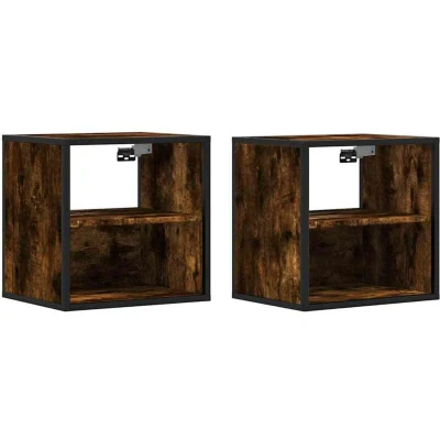 Image of vidaXL Wall mounted Bedside Cabinets 2 pcs Smoked Oak 40x31x39.5 cm