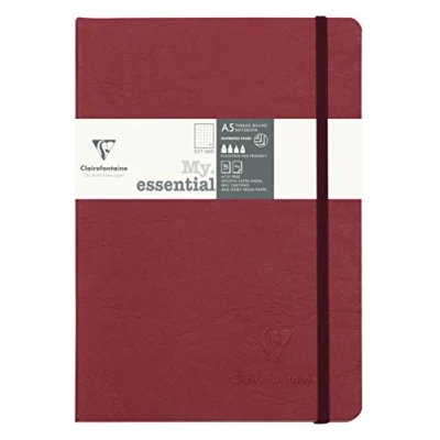 Image of Clairefontaine Ref 793432C Age Bag Thread Bound Notebook (192 Pages) A5 Size, Dot Rulings, 90gsm Brushed Vellum Paper, Elastic Closure Red Cover