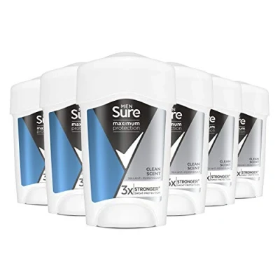 Image of Sure Maximum protection Clean Scent Anti perspirant Cream Stick 6 pack 96h deodorant for 3x stronger* sweat 45 ml