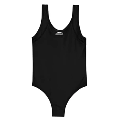 Image of Slazenger Kids Basic Swimming Suit Junior Girls Racer Back Swimwear Swim Blac/Purple 9 10 (MG)