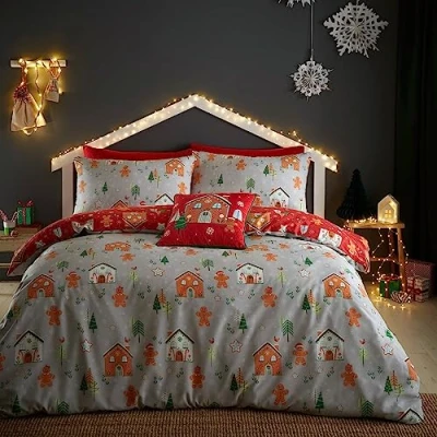 Image of Bedlam Christmas Gingerbread House Duvet Cover Single Bedding Size (140 x 200cm) Reversible (2 Colours) 1x Pillowcase Man Decorations