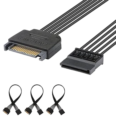 Image of J&amp;D 15 Pin SATA Power Extension Cable (3 Pack), Male to Female Cable, 10 inch, Black