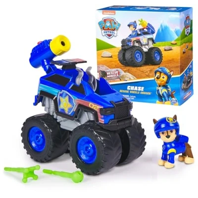 Image of Paw Patrol: Rescue Wheels Chase’s Cruiser, Toy Truck with Projectile Launcher and Collectible Action Figure, Kids’ Toys for Boys &amp; Girls Ages 3 up