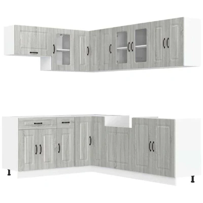 Image of Vidaxl 11 Piece Kitchen Cabinet Set Kalmar Grey Sonoma Engineered Wood