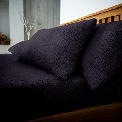 Image of GC GAVENO CAVAILIA 2 Pack Teddy Fleece Pillow Cases 100% Polyester Thermal Warm &amp; Cozy Pair of Soft Fluffy Plain Black