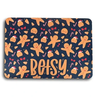 Image of Christmas Print Pet Mat Personalised gingerbread man Dog Food Fabric cat Non slip Table Puppy Kitten Gift Feeding