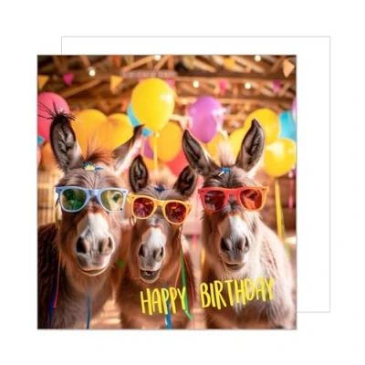 Image of Edition Seidel Premium Square Birthday Card with Envelope Greeting Happy For Him or Her Male Female Mum Dad Daughter Son Kids Teens Friend Donkey (GQ174 SW024)