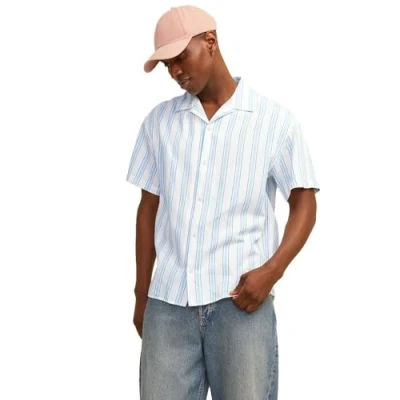 Image of JACK &amp; JONES Men&#039;s Jprccmontana Resort Shirt S/S Sn Short Sleeved, Palace Blue/fit: Relaxed fit, S