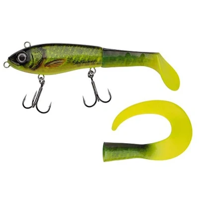 Image of Abu Garcia Svartzonker McHybrid, Fishing Hook, Hard Lures, Predator Fishing, Pike, Supplied with Paddle Tail and Curl Tail, Unisex, Real Hot 100g 200mm