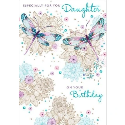 Image of Daughter Birthday Card (NQ DR457) Two Dragonflies From The Pizazz Range Flittered Finish