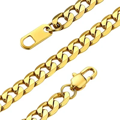Image of GOLDCHIC JEWELRY 6mm Flat Cuban Chain Necklace, 18K Gold Plated Hip Hop Necklace