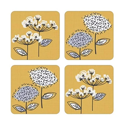 Image of Cooksmart Pack of 4 Drink Coasters British Designed Eco Cork Drinks For Modern Homes All Types Cups &amp; Mugs Retro Meadow