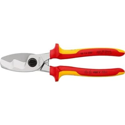 Image of Knipex Cable Shears with twin cutting edge chrome plated, insulated multi component grips, VDE tested 200 mm (self service card/blister) 95 16 SB