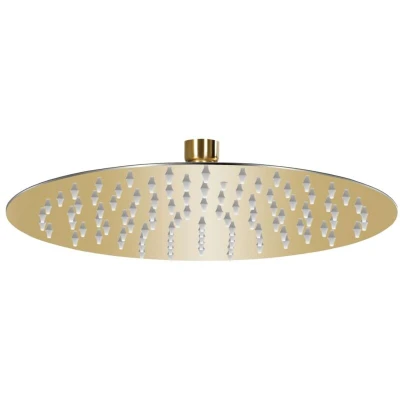 Image of vidaXL Round Gold Stainless Steel Rain Shower Head 25 cm Elegant Bathroom Fixture with Anti Limescale Silicone Nozzles, Swivel Joint