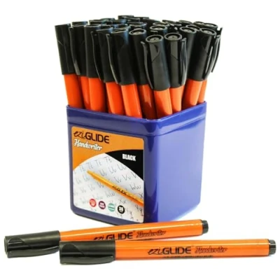 Image of Eziglide Handwriting Pens Black Ink, Pot of 36 Hand Writing Pens, Right &amp; Left Handed Pen, Hard wearing Polyacetal Tip to give Smooth Effortless Writing, School stationery set, Home Schooling Supplies