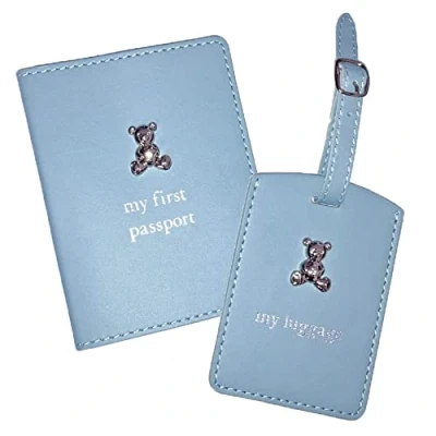 Image of Widdle Gifts First Passport Cover Luggage Tag Set Blue 2752, S