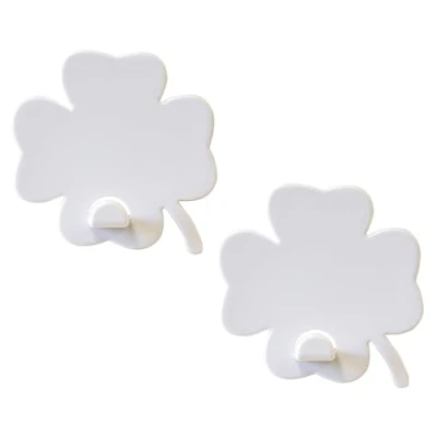 Image of KalaMitica Set of 2 Magnetic Wall Hangers with Powerful Magnet White Four Leaf Clovers