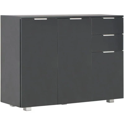 Image of vidaXL High Gloss Sideboard Freestanding Modern Design Storage Cabinet Living Room, Bedroom Furniture with 2 Drawers and 3 Doors Black Engineered Wood