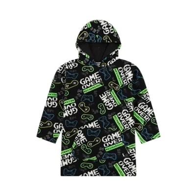 Image of ThePyjamaFactory Boys Game Over Fully Lined Luxury Gaming Fleece Hoodie, Oversized Blanket Hoody For Kids Black