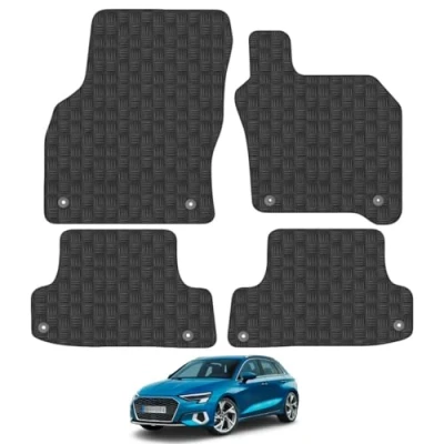 Image of 5mm Heavy Duty Rubber Car Mats for Audi A3 Hybrid (2020+) Tailored Fit Floor Set Accessory Custom Anti Slip Backing Waterproof Easy Clean Durable All Weather Full Coverage