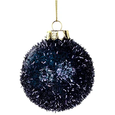 Image of 6 x Navy Blue/Midnight Tinsel Texture Christmas Tree Baubles/Decorations