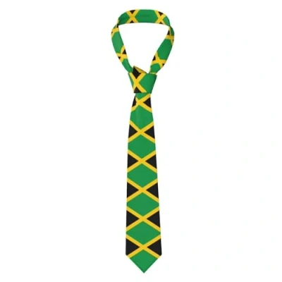 Image of CHRYSM Classic Men&#039;S Silk Tie Necktie Woven Jacquard Neck Ties Solid Satin Mens Formal,Flag Of Jamaica, Black, One Size