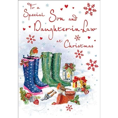 Image of Piccadilly Greetings Traditional Christmas Card Son &amp; Daughter in Law 9 x 6 inches Regal Publishing