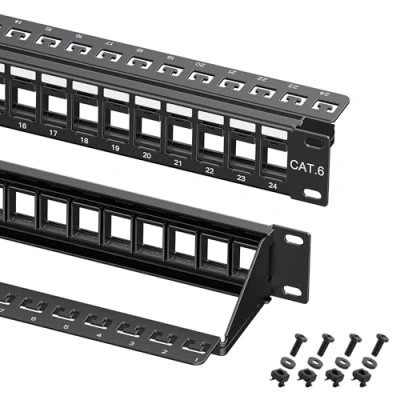 Image of Cable Matters Rackmount or Wall Mount 1U 24 Port Keystone Patch Panel Blank with Management and Support Bar (48cm for Jacks / Panel)