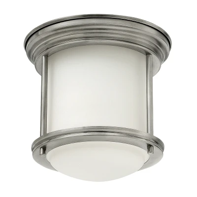 Image of Hinkley Hadrian 1 Light Flush Mount Antique Nickel with Opal Glass IP44