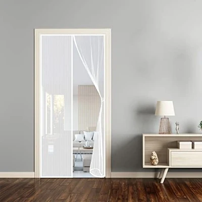 Image of Magnet Fly Screen Door, 85x190cm, Mesh Curtain Magnetic Top to Bottom Seal Snaps Shuts Automatically Keep Fresh Air in Bugs Out Suitable (White)