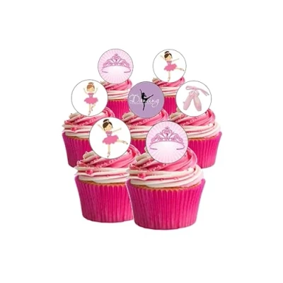 Image of 24 PRECUT Ballerina Ballet Dancing Themed Edible Wafer Paper Round Cake Toppers Decorations