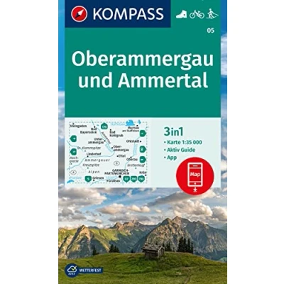 Image of 05 OBERAMMERGAU UND AMMERTAL: 3in1 Wanderkarte, mit Aktiv Guide inklusive Karte zur offline Verwendung in der KOMPASS App. Fahrradfahren. Langlaufen.