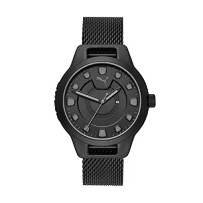 Image of PUMA Watch for Men Reset, Three Hand Date movement, 43mm Black Alloy case with a Stainless Steel strap, P5007