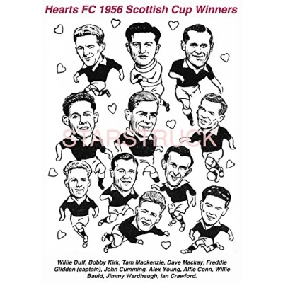Image of Heart of Midlothian FC Hearts 1956 Scottish Cup Final Freddie Glidden Ian Crawford Alfie Conn Exclusive A4 Print