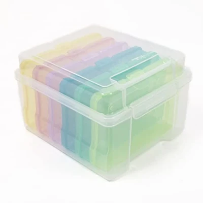 Image of Craftelier Portable Transparent Storage Box with 6 Mini Translucent Coloured Boxes for Scrapbooking and Other Crafts Materials Size Approx. 22 x 18.8 13.8 cm