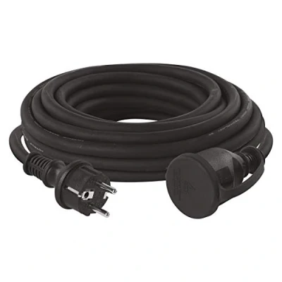 Image of EMOS IP44 extension cable 10m 1 Schuko socket waterproof, impact resistant, temperature &amp; oil resistant 230 V, 16 A, 3680 W rubber insulation H07RN F3G 2.5 mm2 for outdoor use black