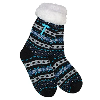 Image of TeddyTs Kids Personalised Turquoise Fairisle Slipper Socks (Kids UK 12.5 3.5)