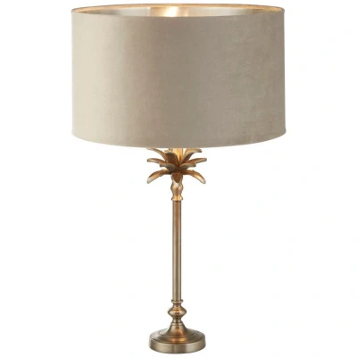 Image of Palm Table Lamp Antique Nickel, Taupe Velvet Shade