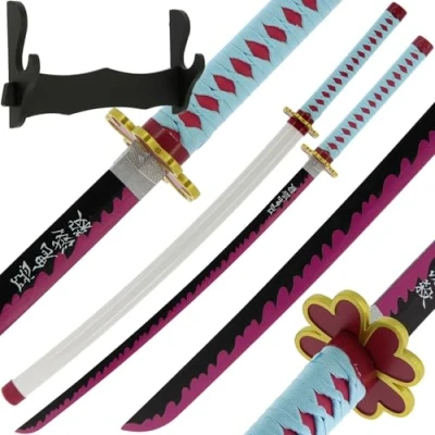 Image of Wood Sword Bamboo Bokken Halloween Costplay Costume Demon Anime with Wall Stand 100cm (Mitsu)