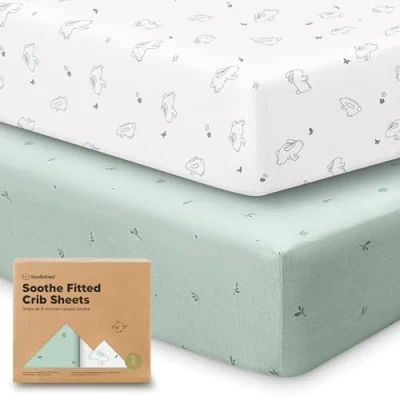 Image of 2 Pack Organic Cot Sheets for Boys, Girls Jersey Fitted Sheet, Baby Neutral, Mattress Cotton Sheets, Soft Cot, Unisex (Bunnies)
