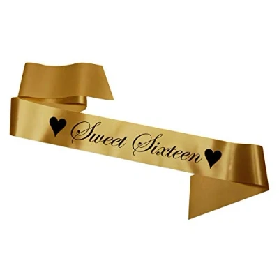 Image of Sweet Sixteen Birthday Sash: 16th Party Gift 16 Sixteenth SB1002 Gold