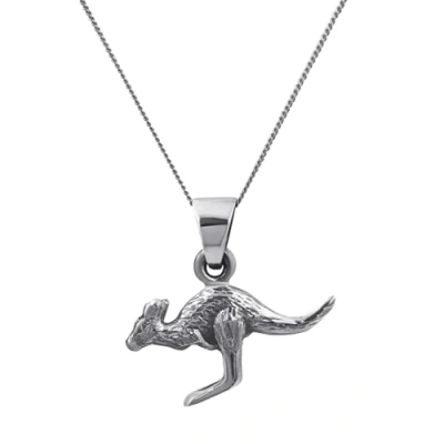 Image of Silverly Sterling Silver Kangaroo Pendant Curb Chain 18&quot; Wildlife Necklaces for Women and Teenage Girls Australian Animal Jewellery Detailed Design