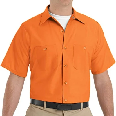 Image of Red Kap Men&#039;s Industrial Work Shirt, Regular Fit, Short Sleeve Utility Button, Orange, XXXXL Big