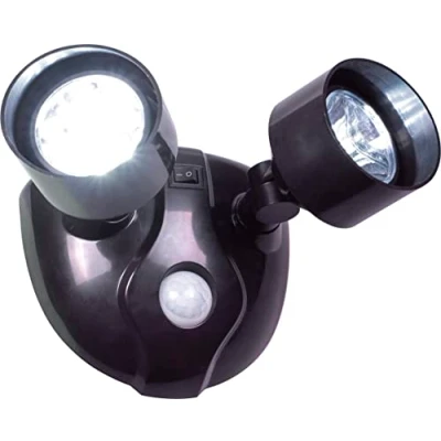 Image of St. Helens Home &amp; Garden Outdoor Weatherproof Twin Head Battery Operated Motion Sensor Security Light with Rotaing Easy Postion Heads, Bright LED&#039;s, Day Night for Gardens, Yards, Walls, Fenses
