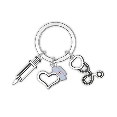 Image of ARFUKA Keyring Nurse Syringe Stethoscope Pendant Keychain Metal Key Ring Christmas Birthday Gift Chain for Men and Women